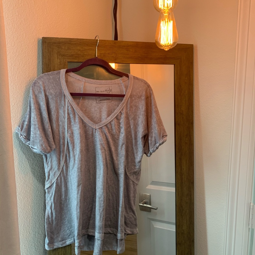 Free People Light Grey V-Neck Keep Me Tee
